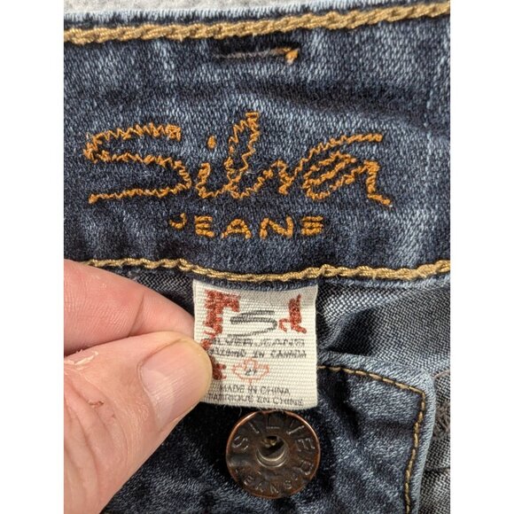 Silver Jeans Womens Size 27 blue Suki Bootcut Thick Stitch Faded Whiskers Boho - Picture 12 of 14